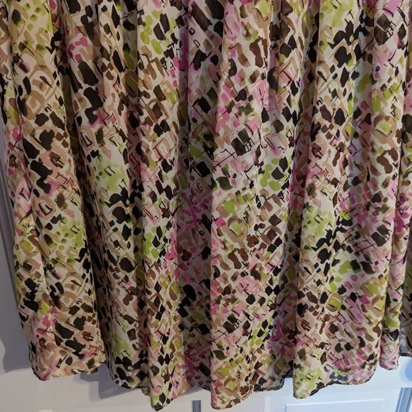 Liz Claiborne Petite Green, Pink & Brown Watercolor Pleated A-Line Skirt sz 8P - Picture 3 of 6
